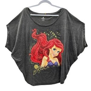 DISNEY PARKS Oversized Shirt Women Size XXL Dark Gray Ariel The Little Mermaid